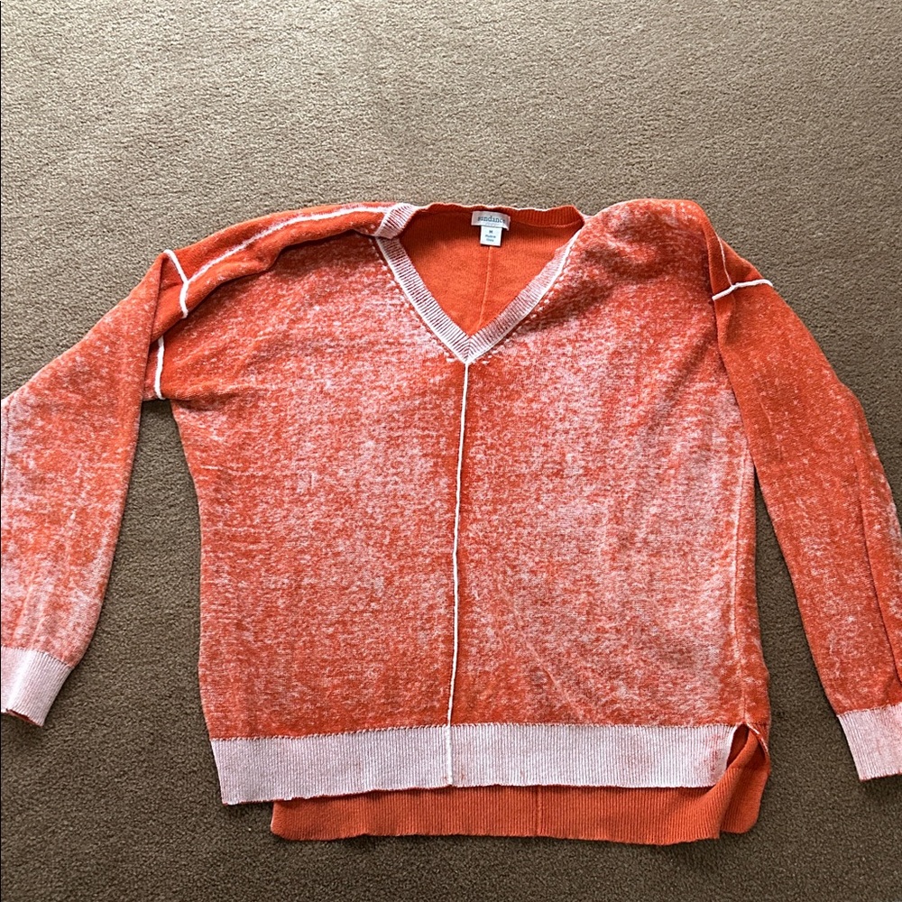 Sundance Orange and White V-Neck Sweater